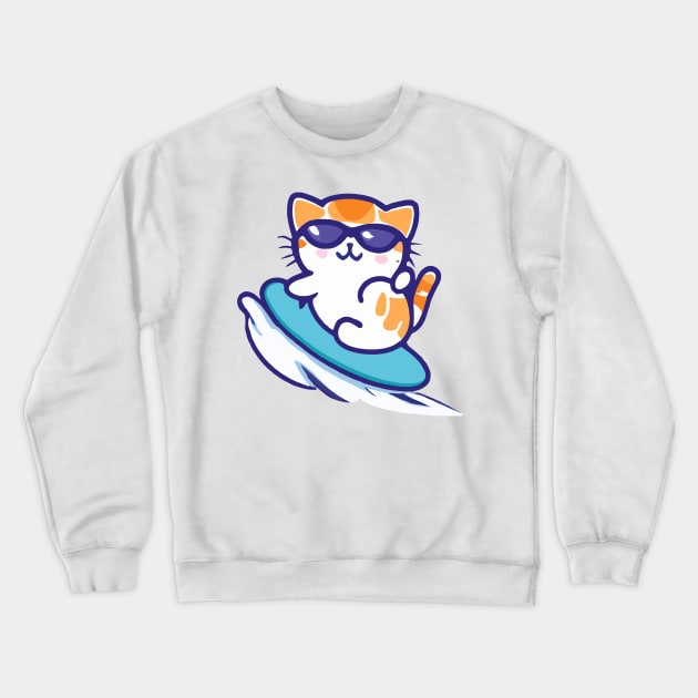 Kawaii Cute Surfing Cat Crewneck Sweatshirt by kawaii creatures